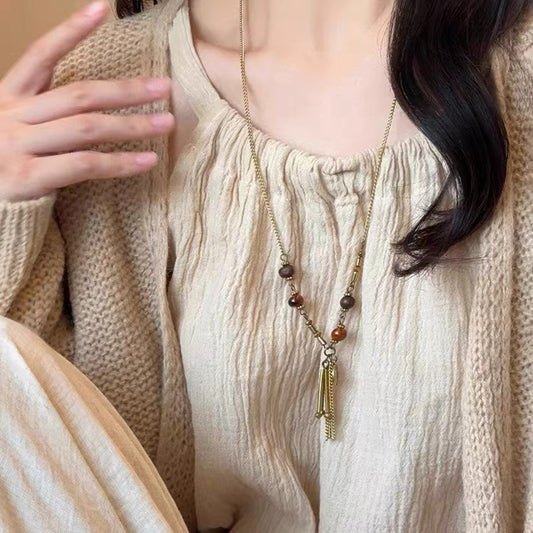 Women's Tassel Beaded Sweater Chain Chinese Twin Necklaces