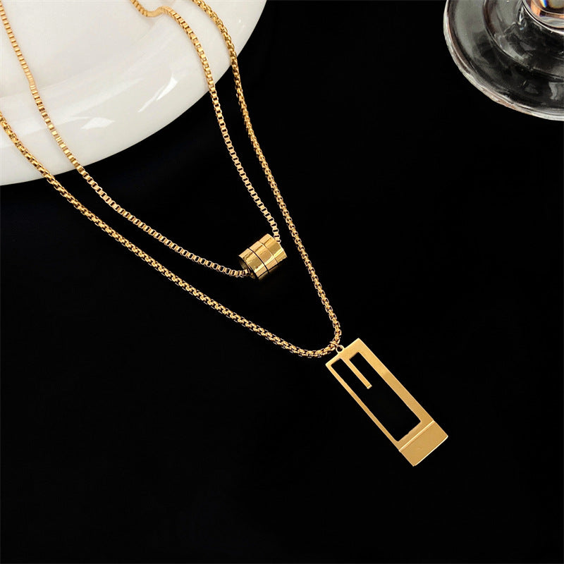 Sweater Chain Twin Long Titanium Steel Necklaces