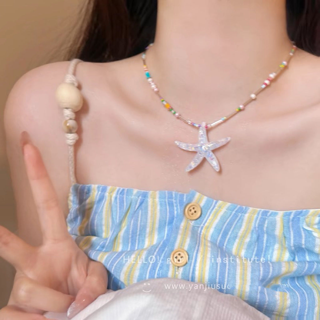 Style Shell Beaded Adjustable Design Hand-made Braided Rope Sweet Clavicle Necklace