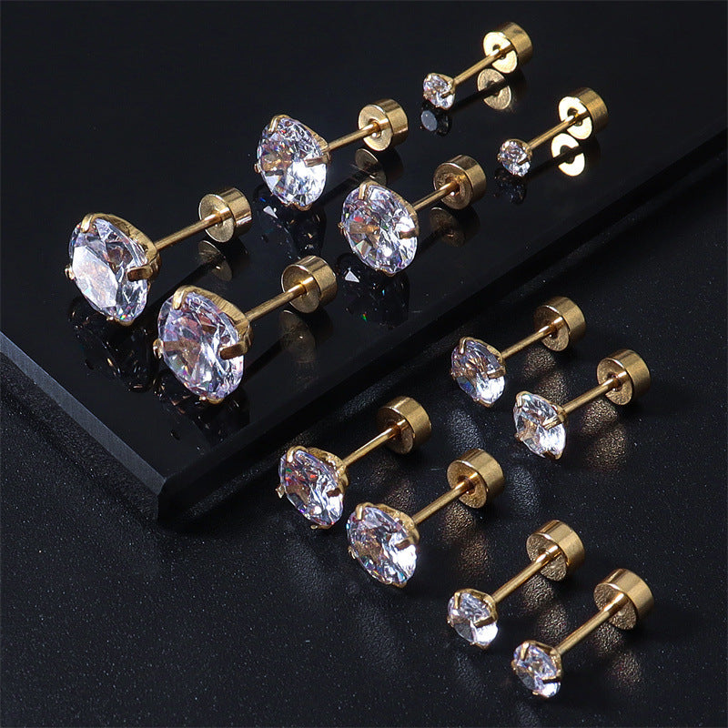 Women's & Men's Stainless Steel Integrated Inlaid Zircon Round Bottom Small Ear Stud Earrings