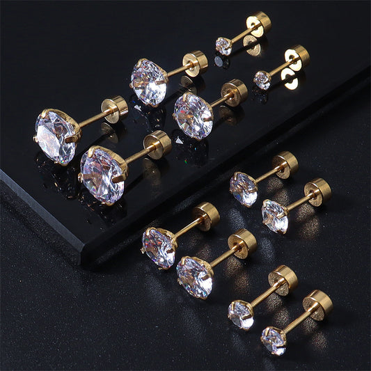 Women's & Men's Stainless Steel Integrated Inlaid Zircon Round Bottom Small Ear Stud Earrings
