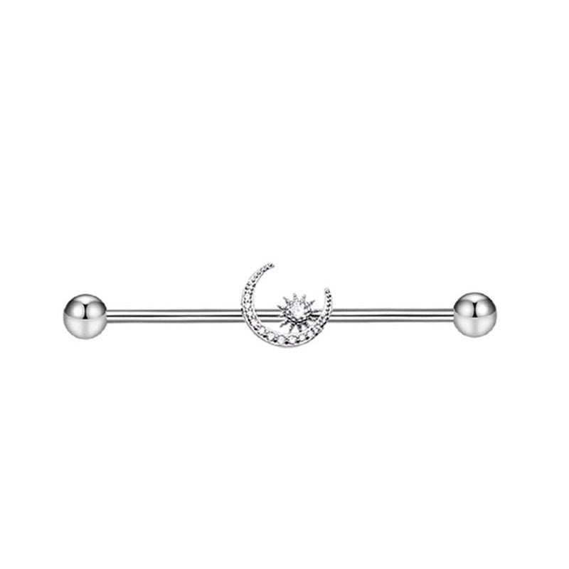 Industrial Barbell Ear External Thread Piercing Bridge Double Stud Earrings
