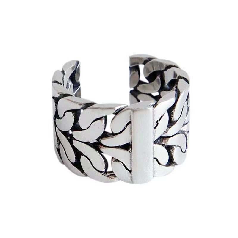 Women's & Men's Punk Heavy Wide Face Abstract Art Open Distressed Street Tide Ring