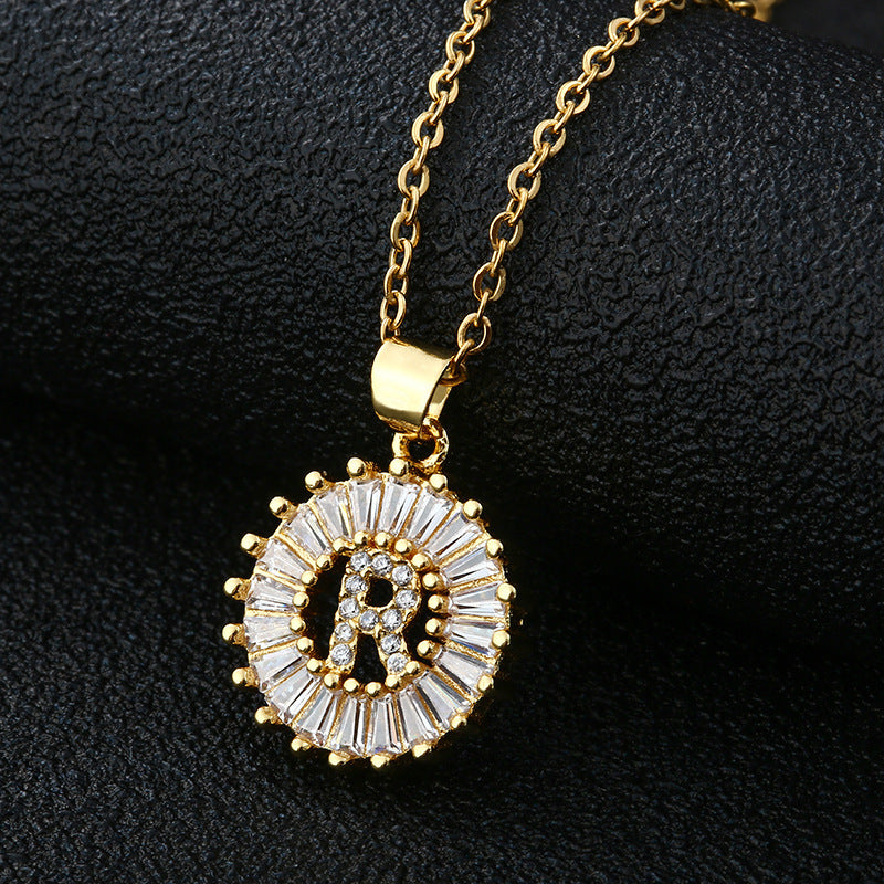 Xi Copper Inlaid Zircon Small Size Round Necklaces