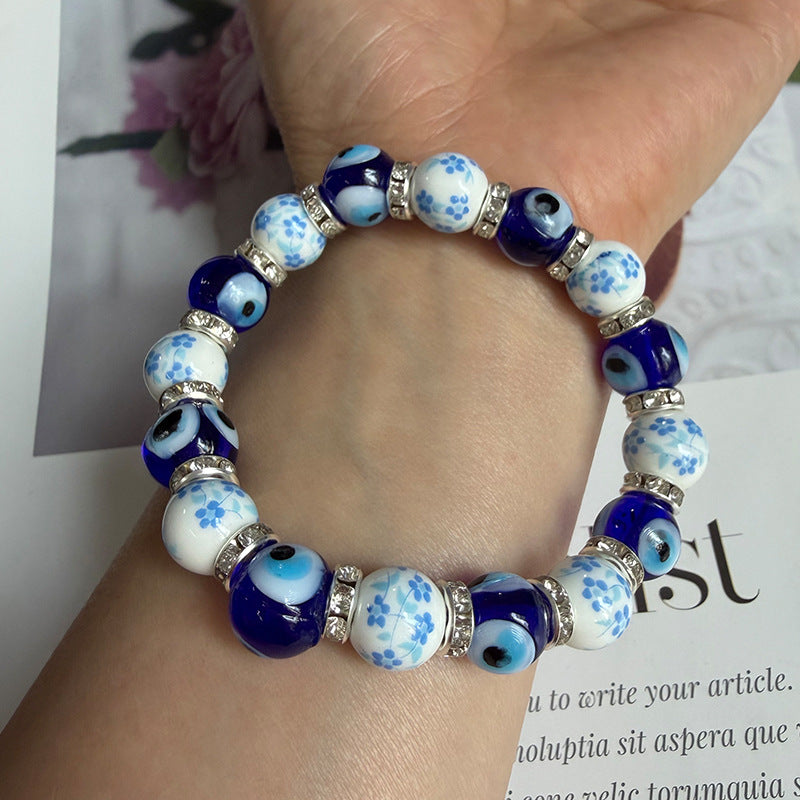 Devil's Eye Crystal Blue Evil Beaded Elastic Bracelet