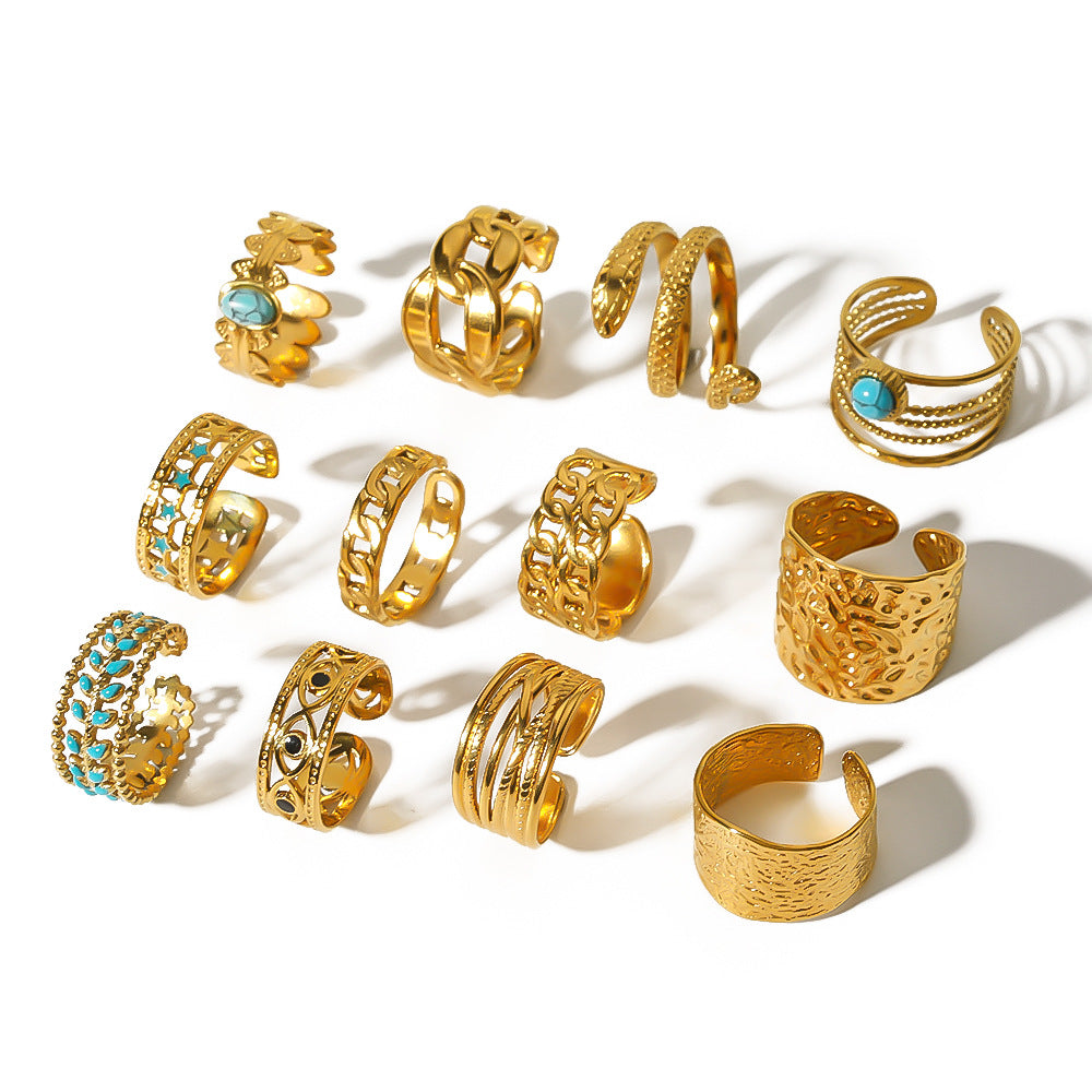 Minority Design Irregular Oil Pressure Gold Titanium Steel Open Female Rings
