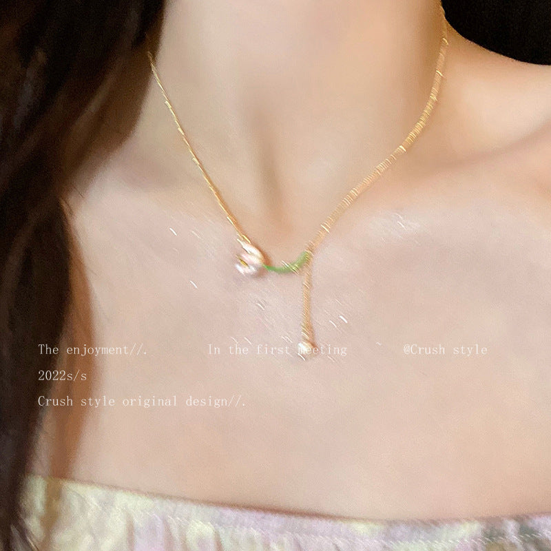 Fairy Mori Style Tulip Tassel Imitation Pearl Female Pastoral Temperament Necklace
