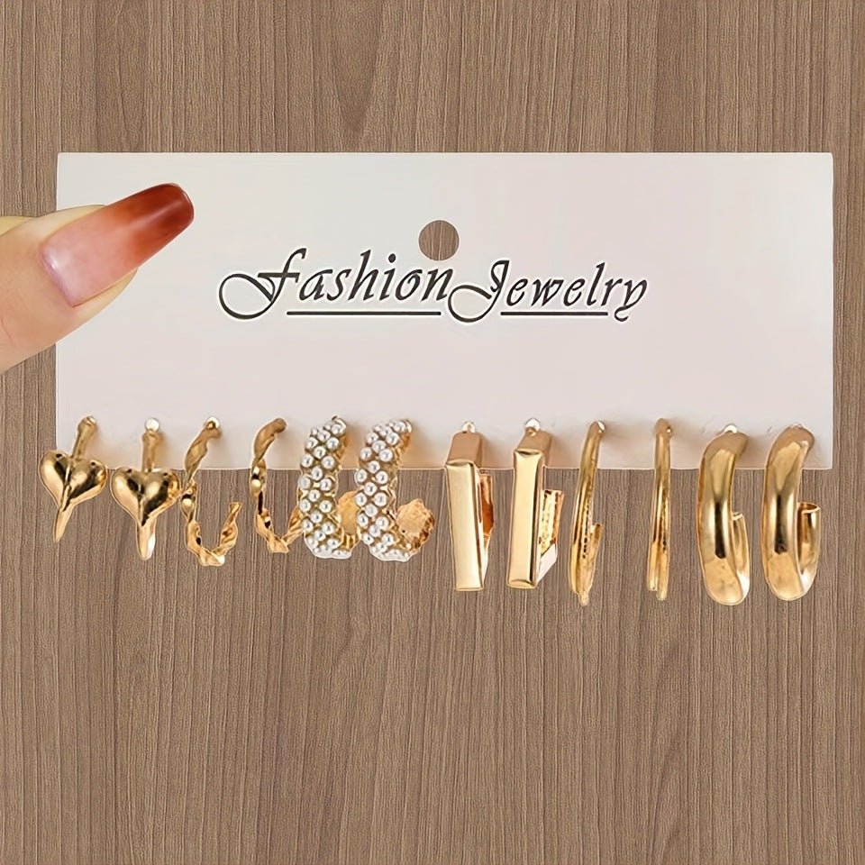 Women's Pearl Alloy Square Geometric Combination Earrings