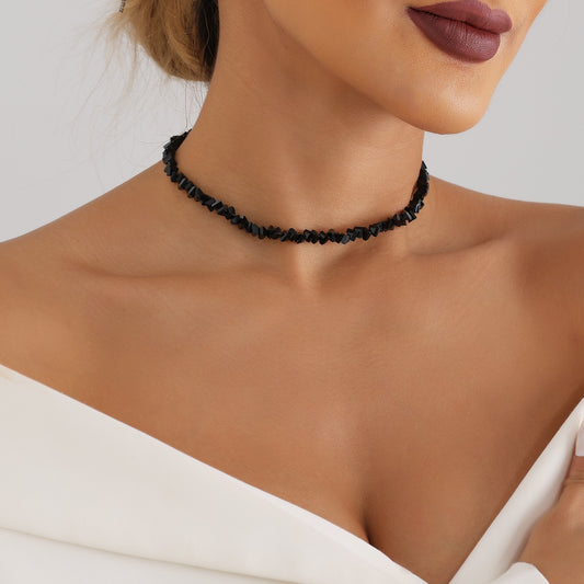 Women's Trendy Jewelry Personality Handmade Woven Beads Black Crystal For Necklaces