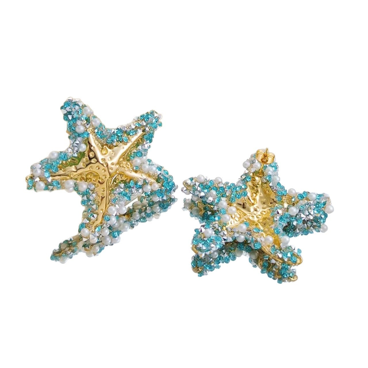 Women's Steel Ocean Style Rhinestone Pearl Starfish Light Earrings