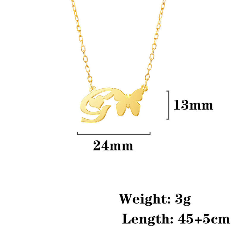 Stainless Steel Butterfly Love Letter High-grade Clavicle Pendants
