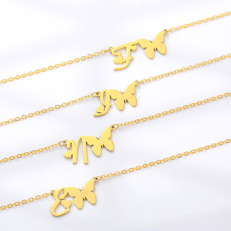 Stainless Steel Butterfly Love Letter High-grade Clavicle Pendants