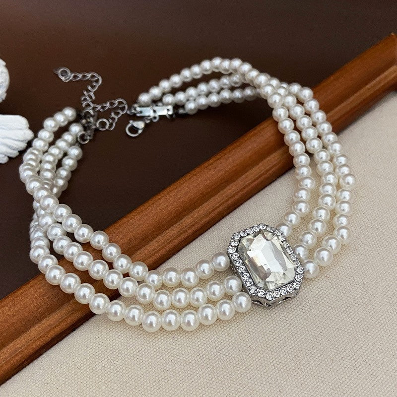 Pearl Short Design Rhinestone Collar Temperament Necklaces