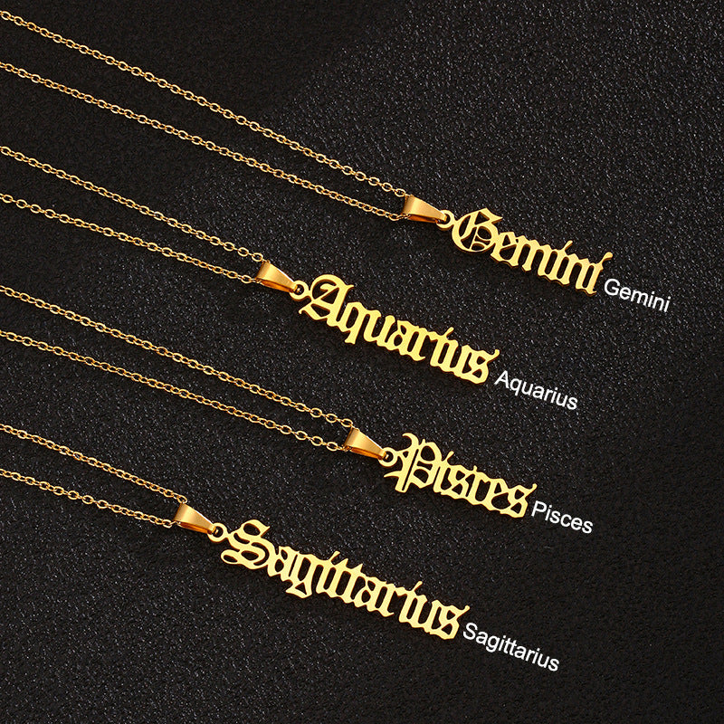 Women's & Men's Constellations Stainless Steel English Letters Titanium Clavicle Pendants