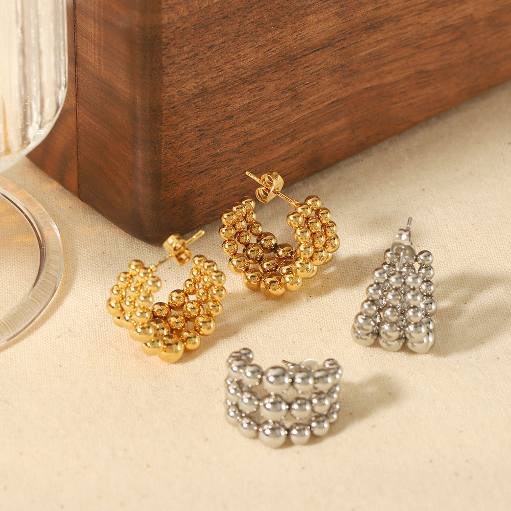 Luxury Design Round Beads Connection Shaped Earrings