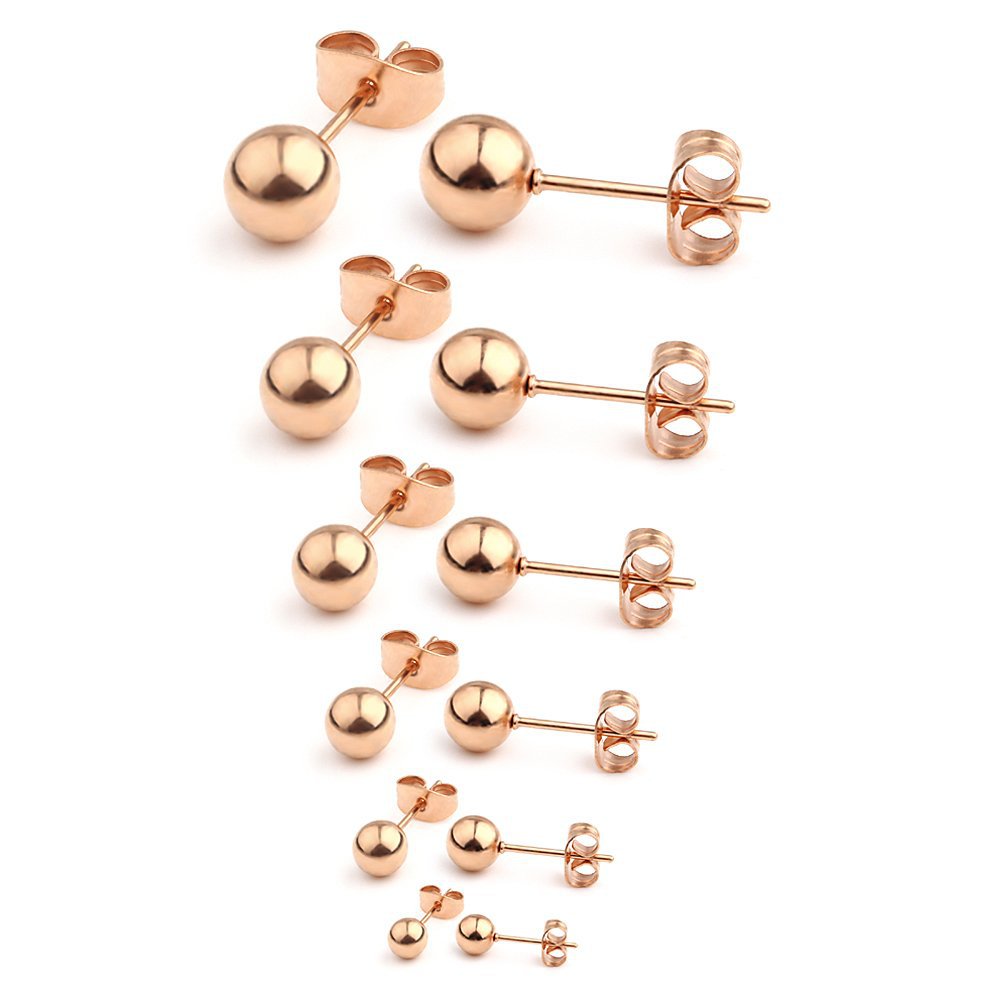 Stainless Steel Diamond Rose Gold Ball Earrings