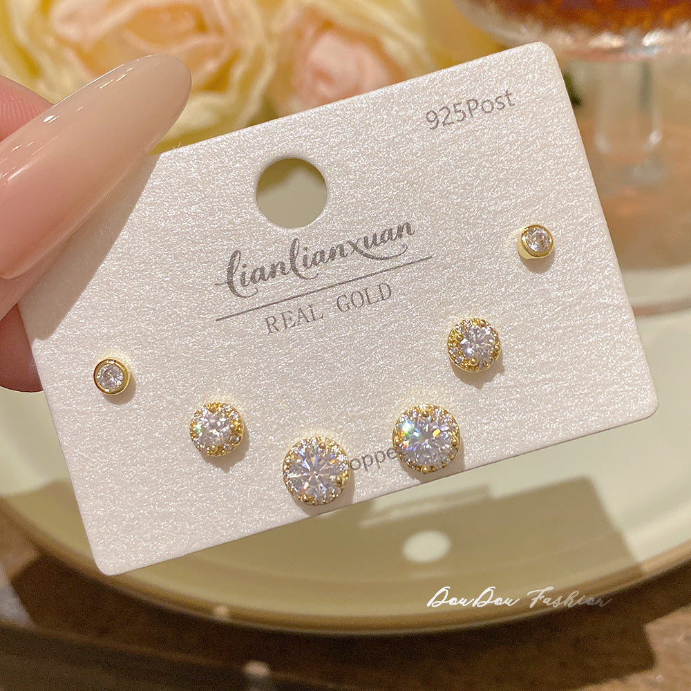 Women's Needle One Card Three Pairs Earings Small Delicate Summer High-grade Stud Earrings