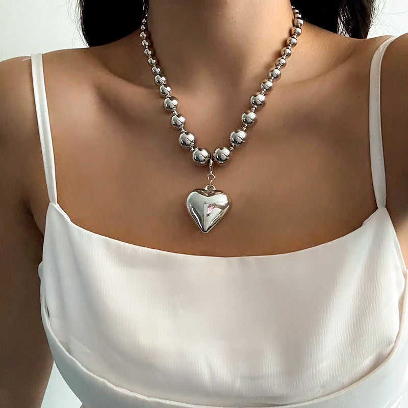 Women's Exaggerated Big Round Bead Punk Short Necklace