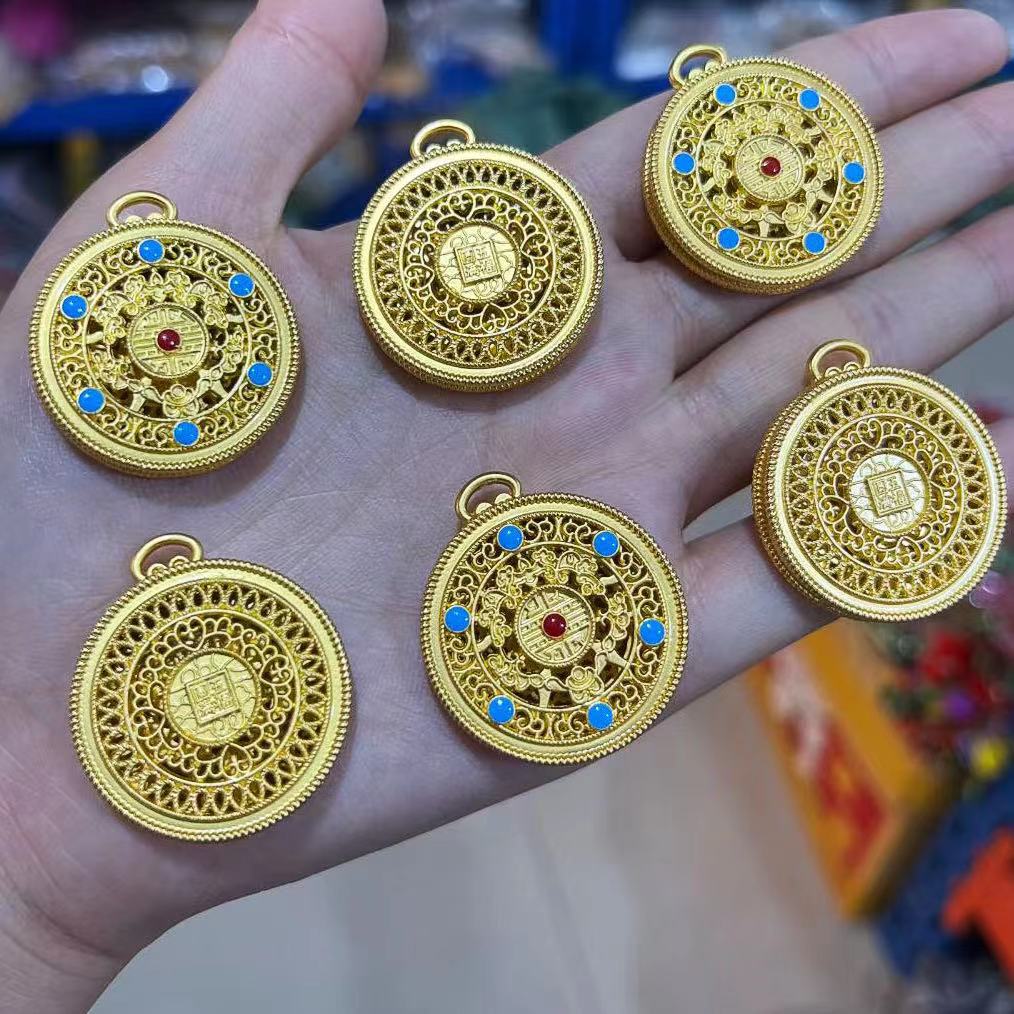 Hollow Gold Silk Drop Oil Ancient Compass Pendants