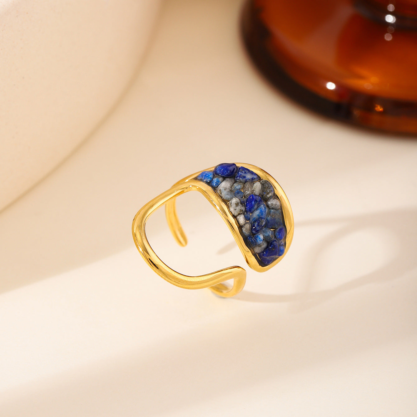 Stone Geometric Stainless Steel Gold Plated Simple Ring