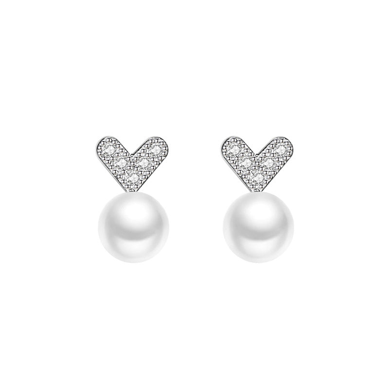 Cute With Diamonds Pearl Heart-shaped Female Graceful Fashionable Design Rabbit Ear Line