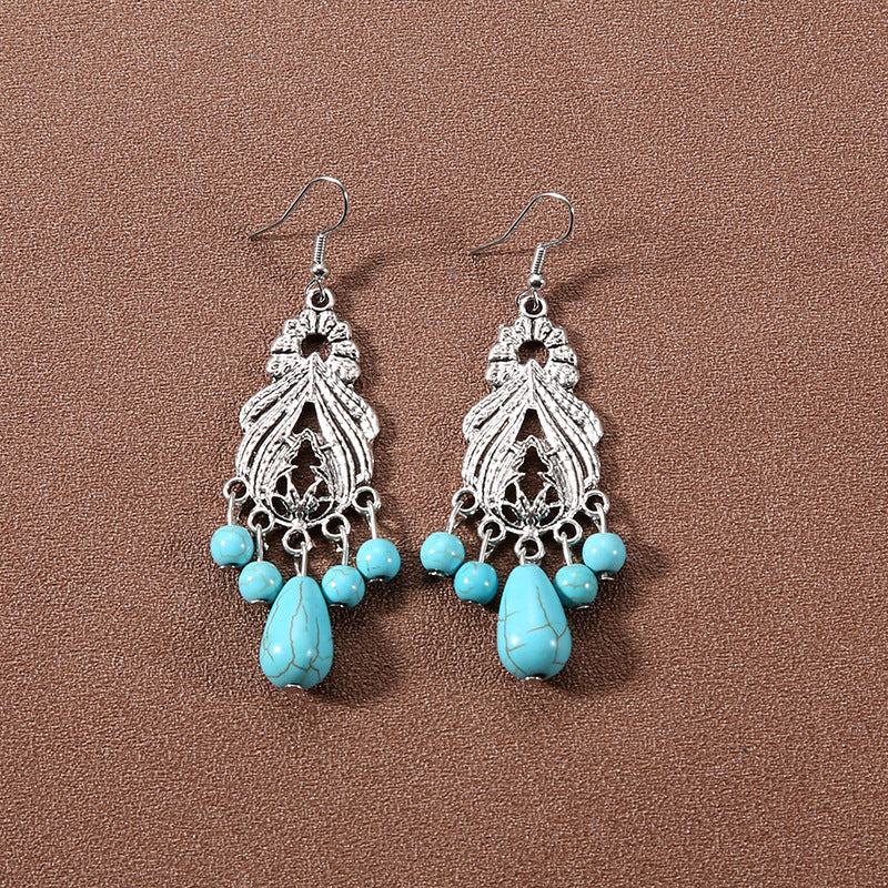 Tassel Turquoise Retro Minority Ethnic Style Graceful Personality Tibetan Earrings