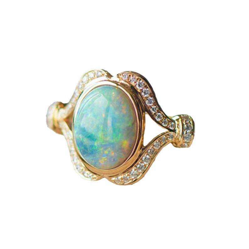 Women's Alloy Inlaid Opal Jewelry Gold Plated White Match Rings