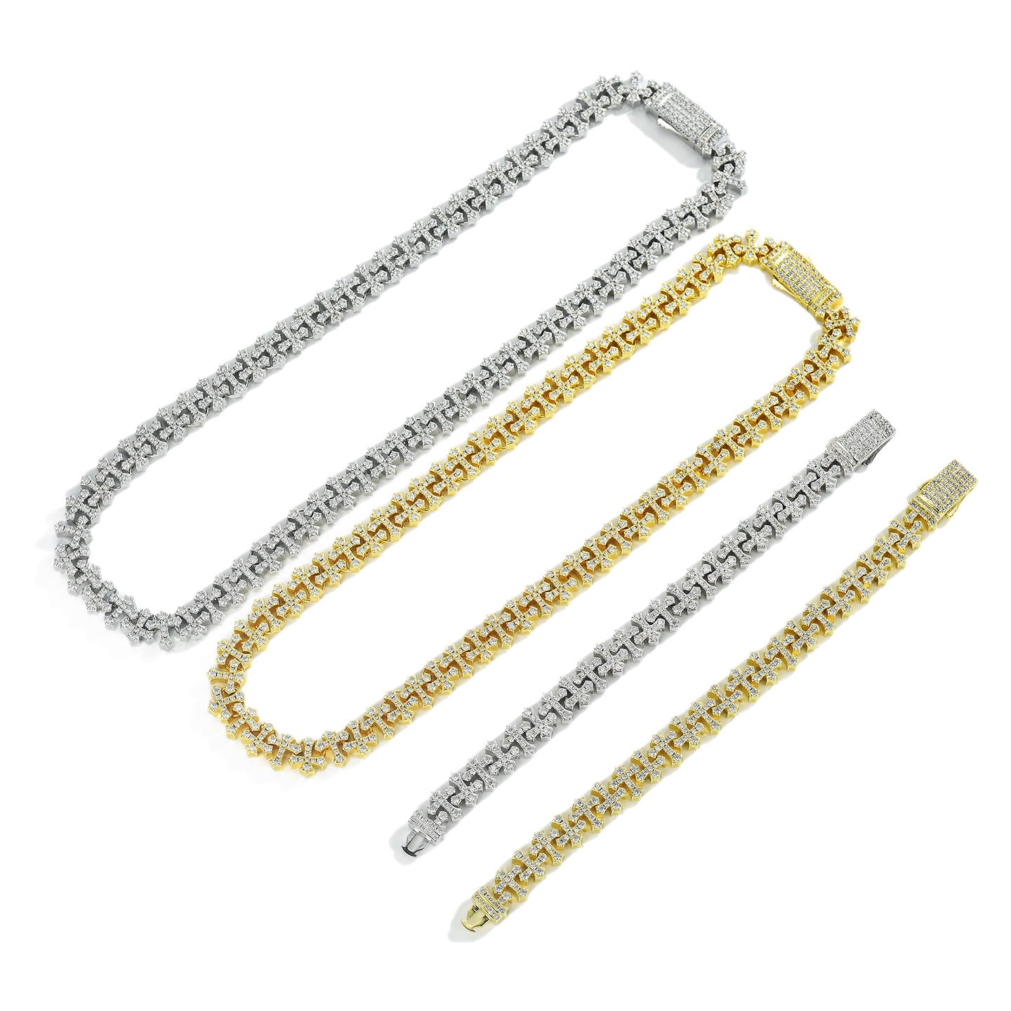 Women's & Men's Hip Hop Full Diamond Cross Gold Plated Inlaid Zircon Bracelets