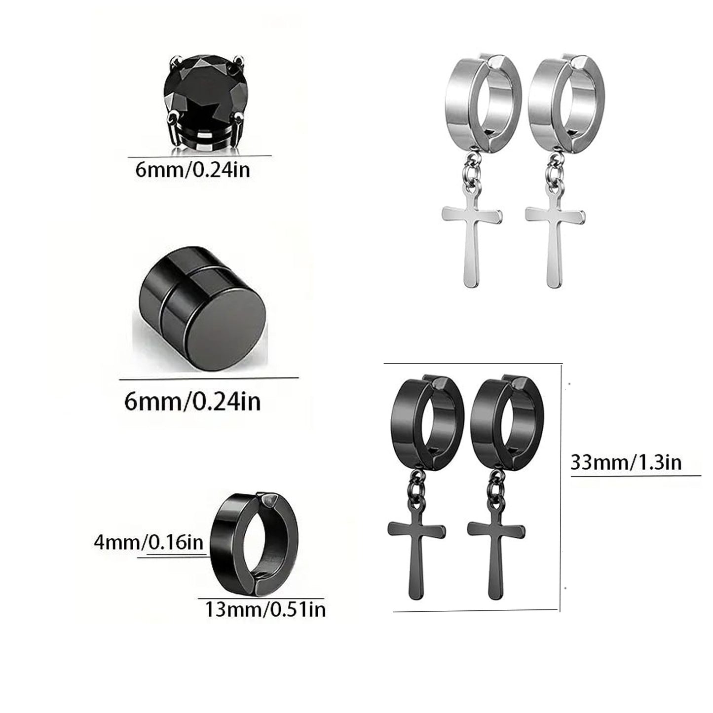 Stainless Steel Magnetic Zircon Cross Clip-on Rings