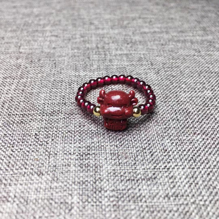 Cinnabar Natural Garnet With Rose Calf Rings