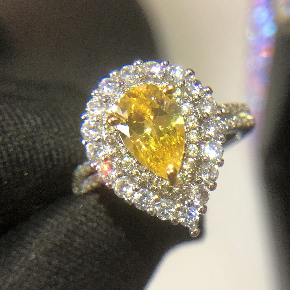 Camellia Fashion Romantic French Golden Rhinestone Gold Plated Ring