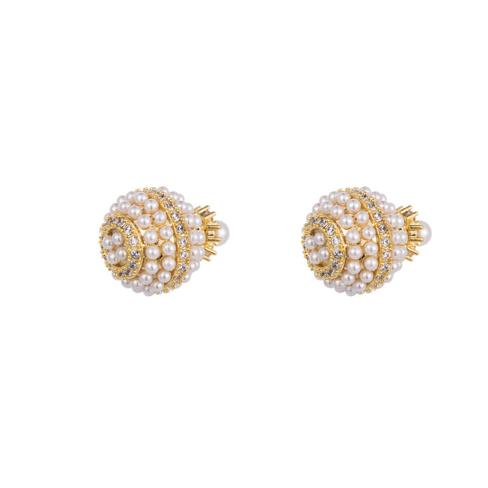 Gentle Diamond Ball Pearl Generous Temperament Wild Retro Personality Earrings