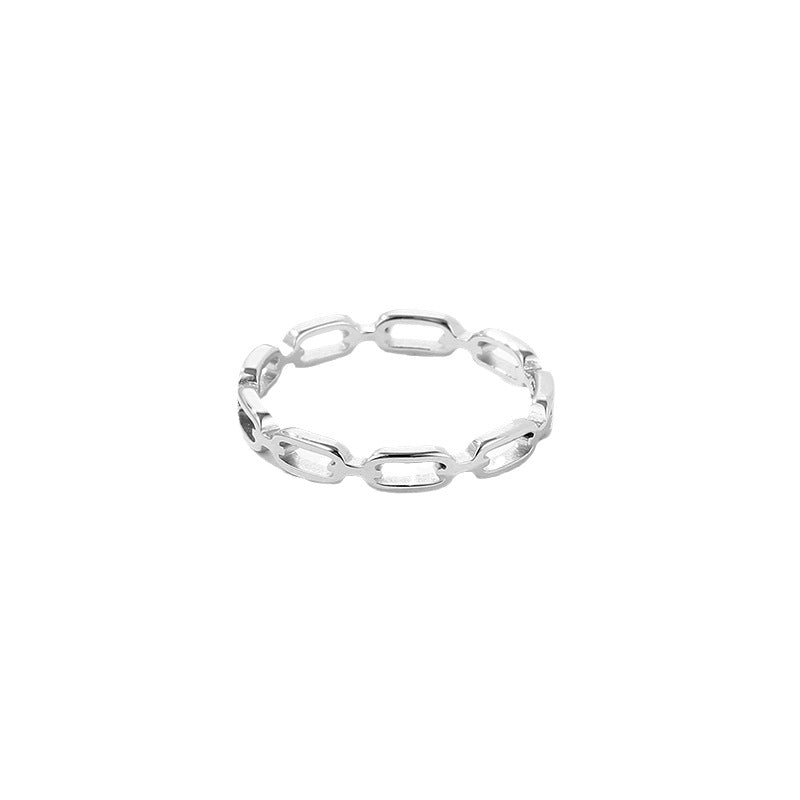 Laser Cut Hollow Titanium Steel Small Chain Female Ring