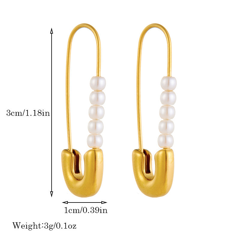 Fashion Personality Creativity Simple Gold-plated Stainless Steel Pearl Clip Earrings