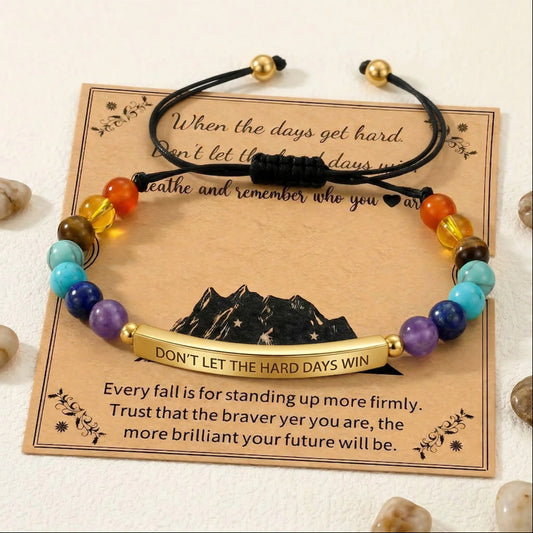 Lettering Colorful Natural Stone Fashion Golden Balls Bracelets
