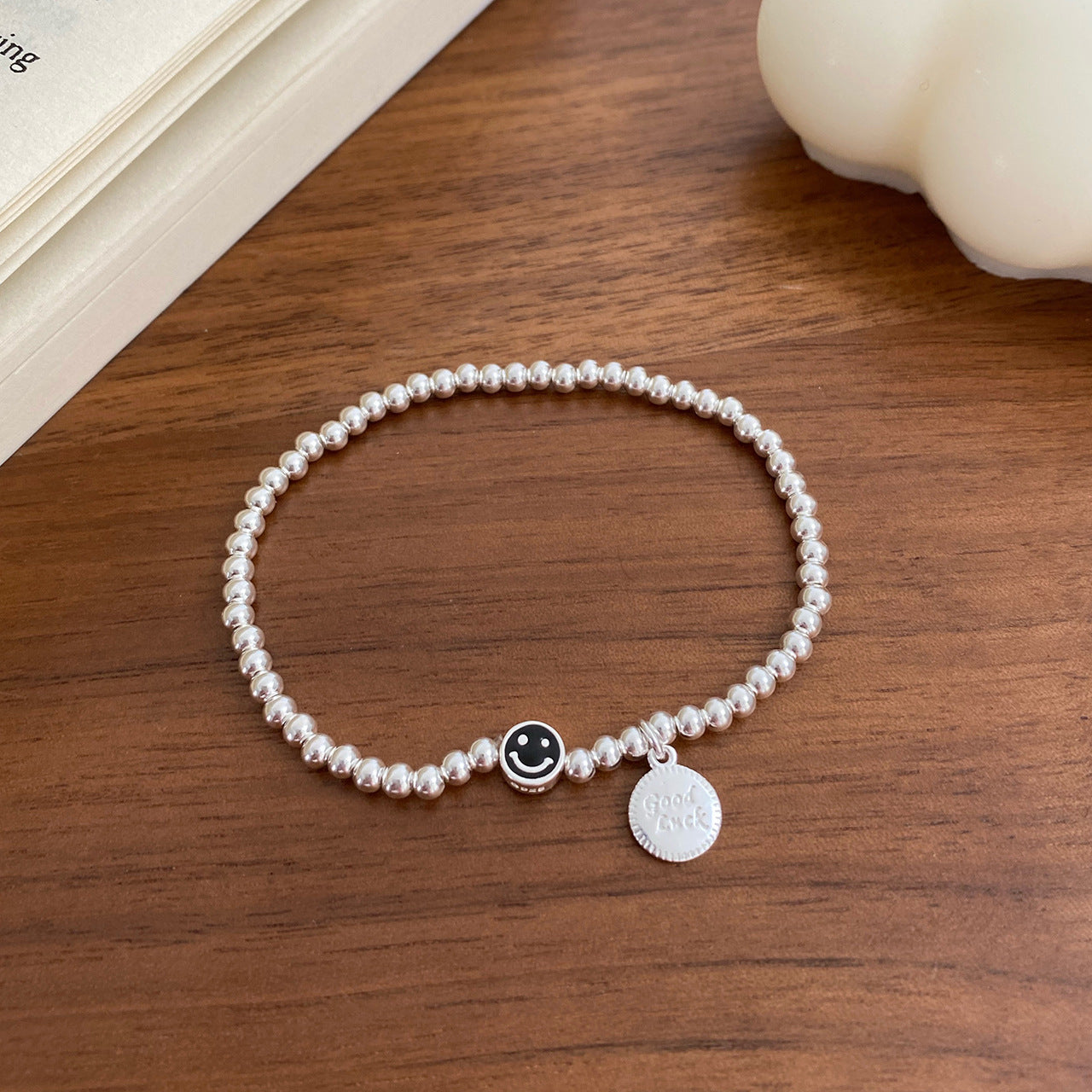 Sier Colors Smiling Face Ball Female Design High-grade Cold Style Bracelet