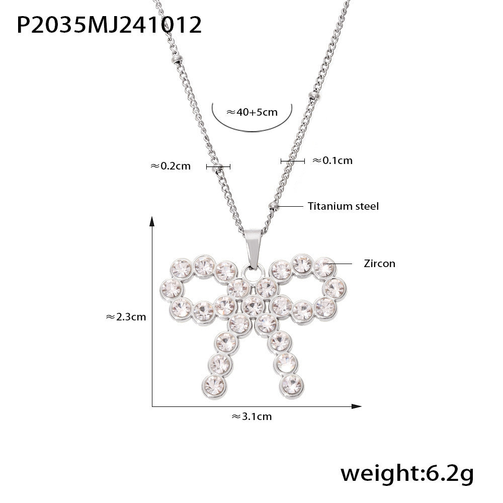 Women's Wheel Bow Shell Pearls Zircon Clavicle Titanium Necklaces