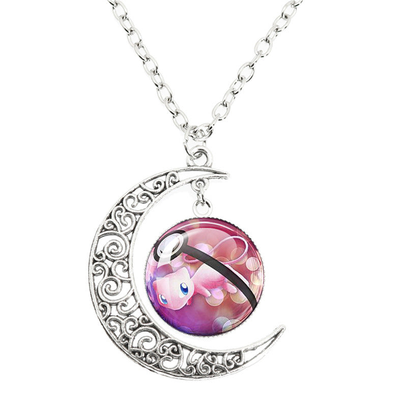 Anime Alloy Moon Time Gem Cabochon Necklaces