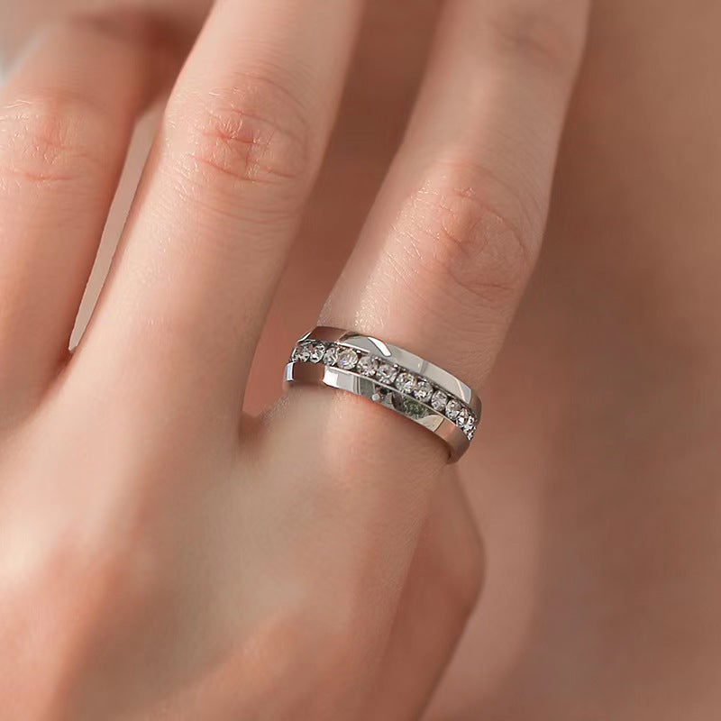 Stainless Steel Titanium Female French Style Starry Square Ring
