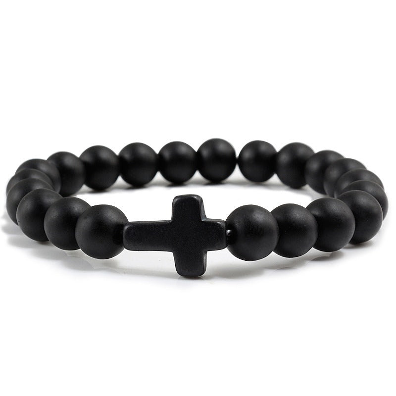Natural Stone Turquoise Frosted Volcanic Rock Round Bracelet