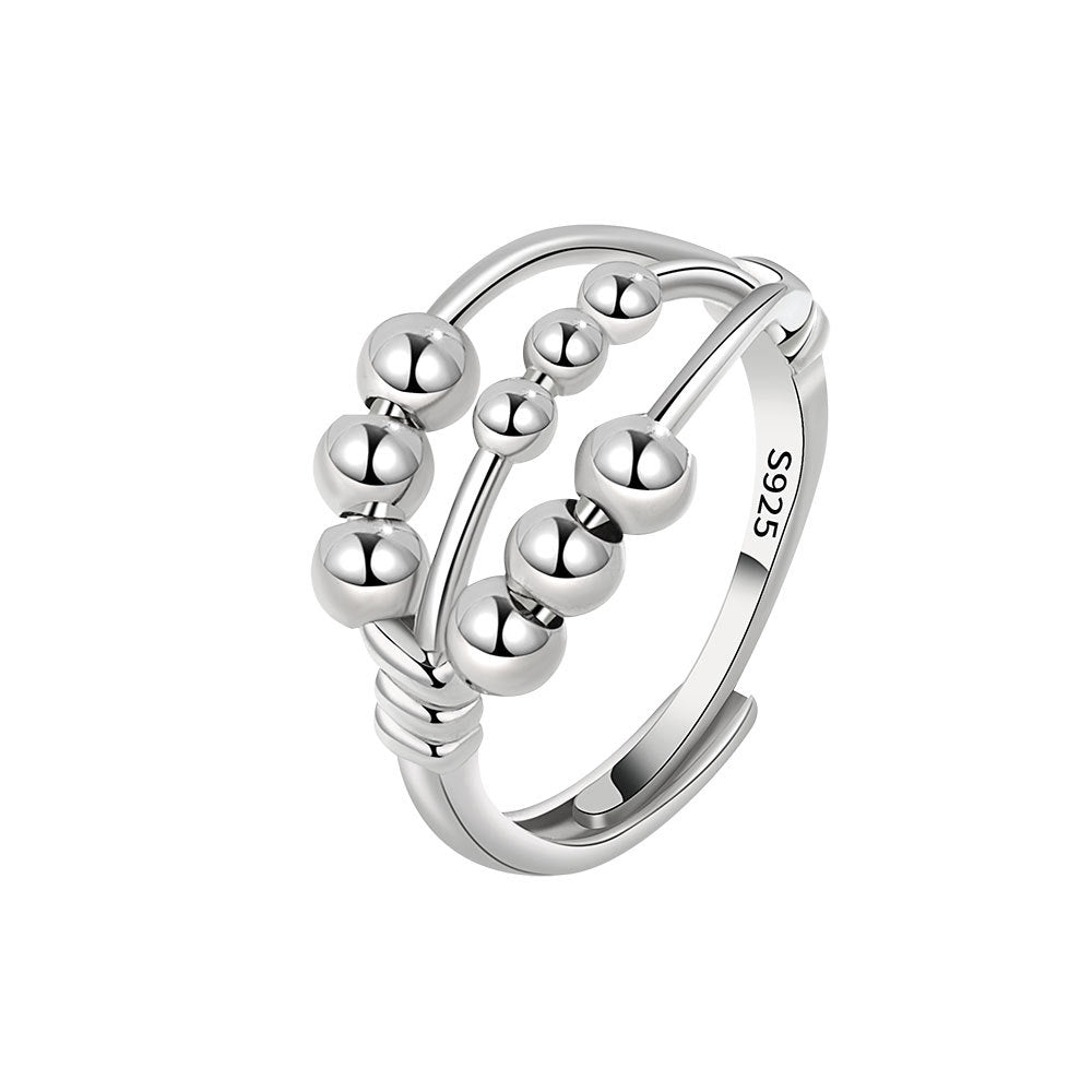 Sterling Sier Crisscross Beads Rotatable Female Rings