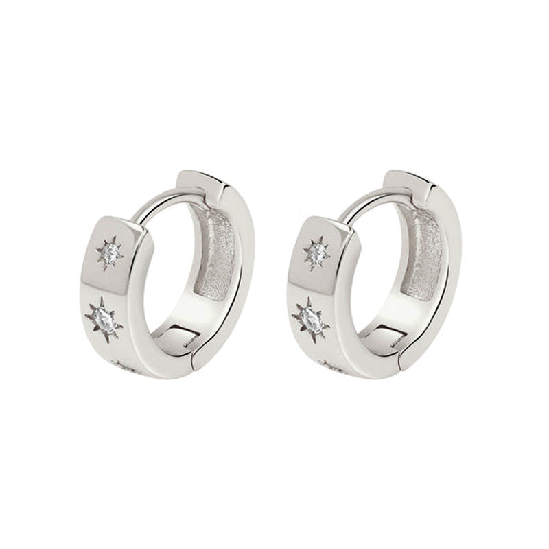 Sier Needle Light Luxury Geometric Inlaid Zircon Ear Simple Fashion Earrings