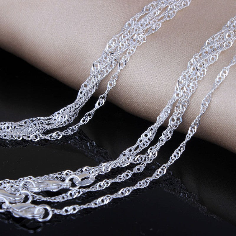 Women's Sier Plated Water Wave Chain Short Necklaces