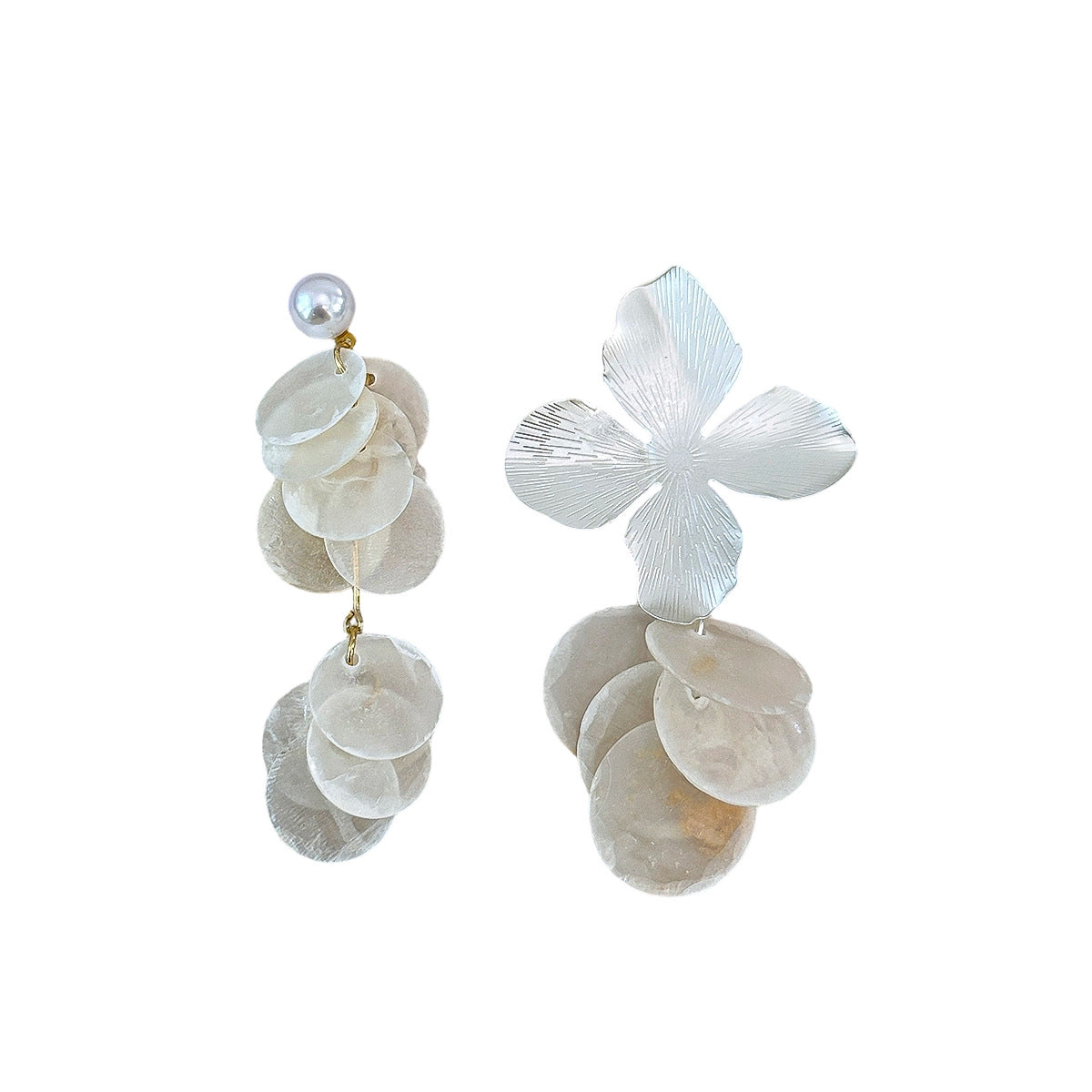Long Tassel Shell Four-leaf Flower Exaggerated Rings