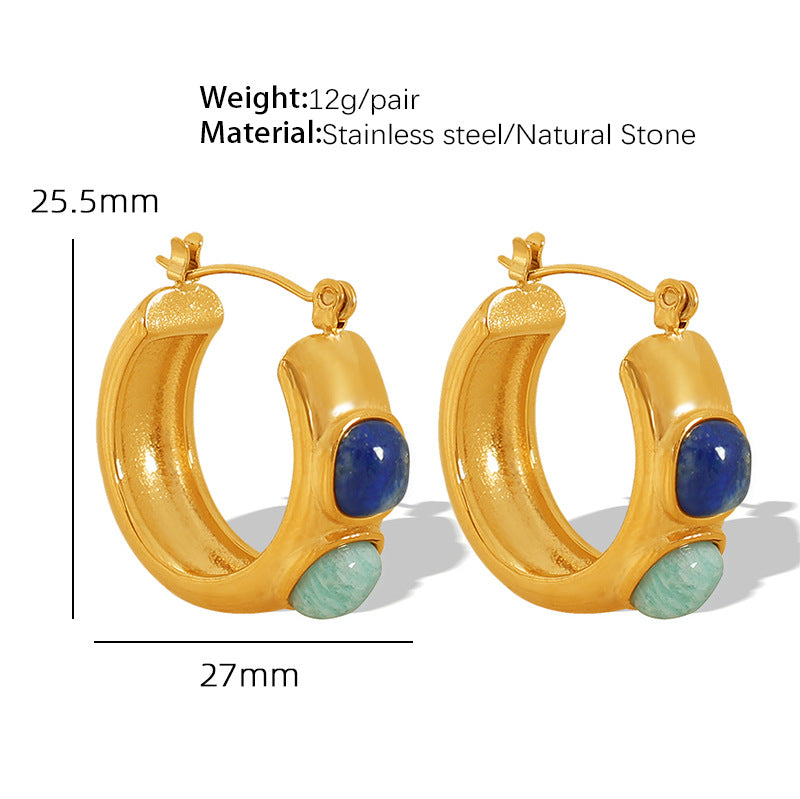 Luxury Natural Stone Titanium Steel Gold Plated Rings
