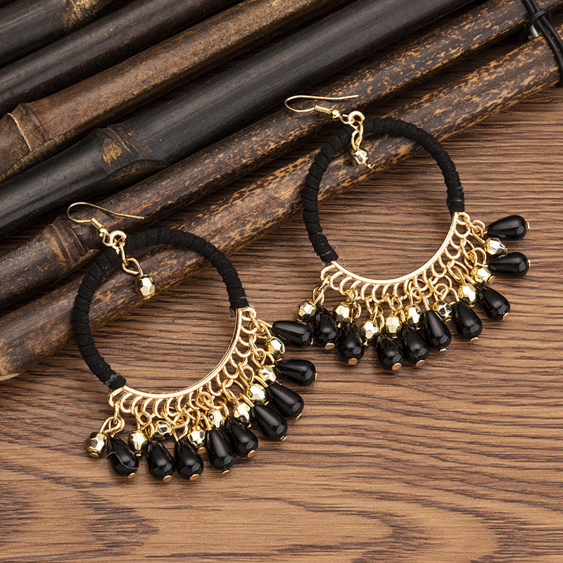 Women's Ethnic Style Bead Tassel Hand-woven Yunnan Earrings