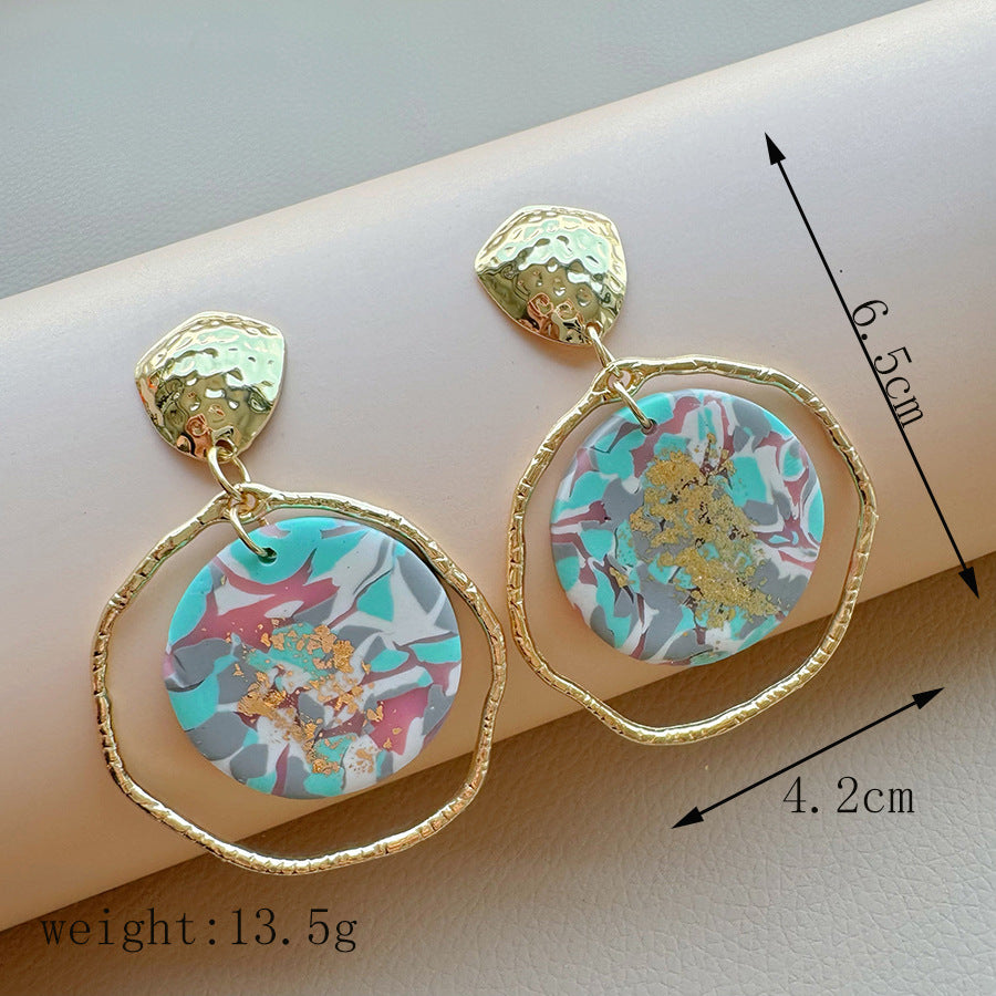 Women's Geometric Stitching Polymer Clay Fashionable High-grade Earrings