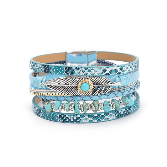 Women's Style Gravel Feather Leather Creative Vintage Bracelets