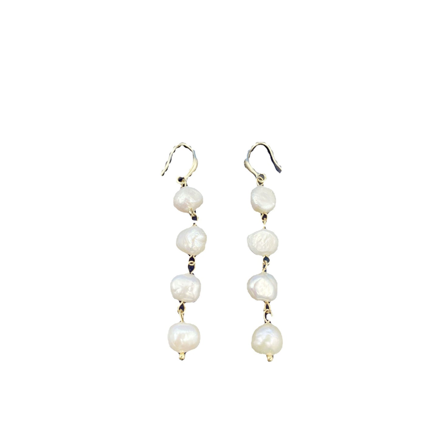 Women's Sier Needle Natural Pearl Long Real Gold Electroplated Freshwater Rings