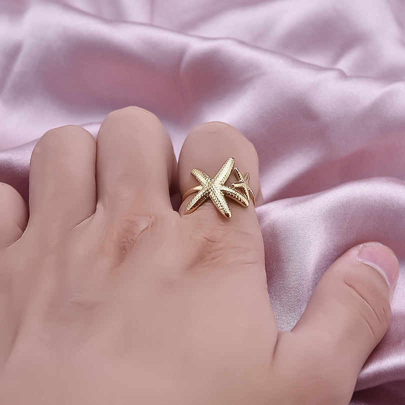 Stainless Steel Exaggerated Irregular Starfish Niche Opening Adjustable Rings